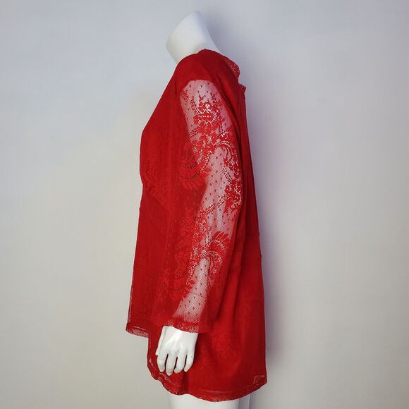 Vintage Y2K Lane Bryant Plus Size Red Lace Blouse - Picture 1 of 8